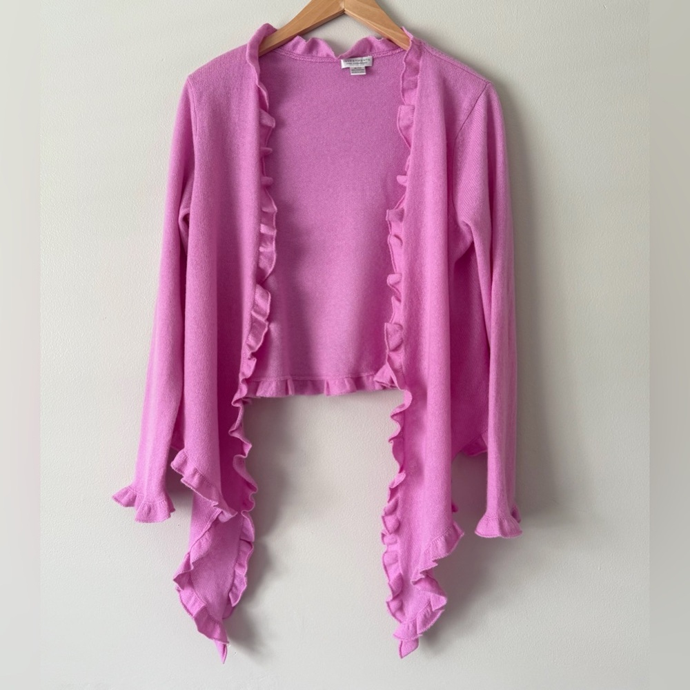 Investments Fine Cashmere Pink Ruffle Open-Front Cardigan
